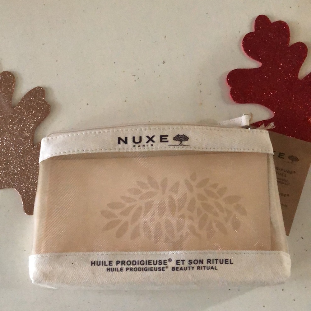 NUXE Multi-purpose Cotton Canvas Zipper Clear Mesh Front Makeup Cosmetic Bag
